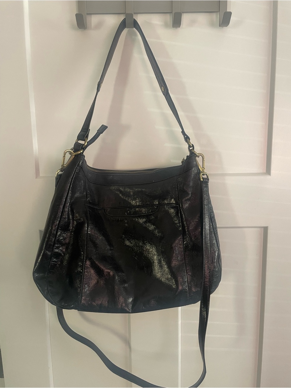 HOBO Black Leather Hobo Shoulder Bag with Brass Hardware - Picture 2 of 4